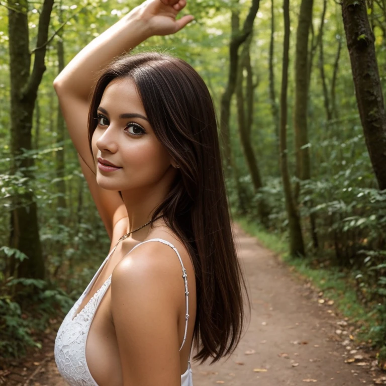 très belle femme 25 ans allongé dans la foret , toute nus , brune , très sensuel , beaucoup de détail , très belle femme , sublime , corps parfait , avec un homme nus