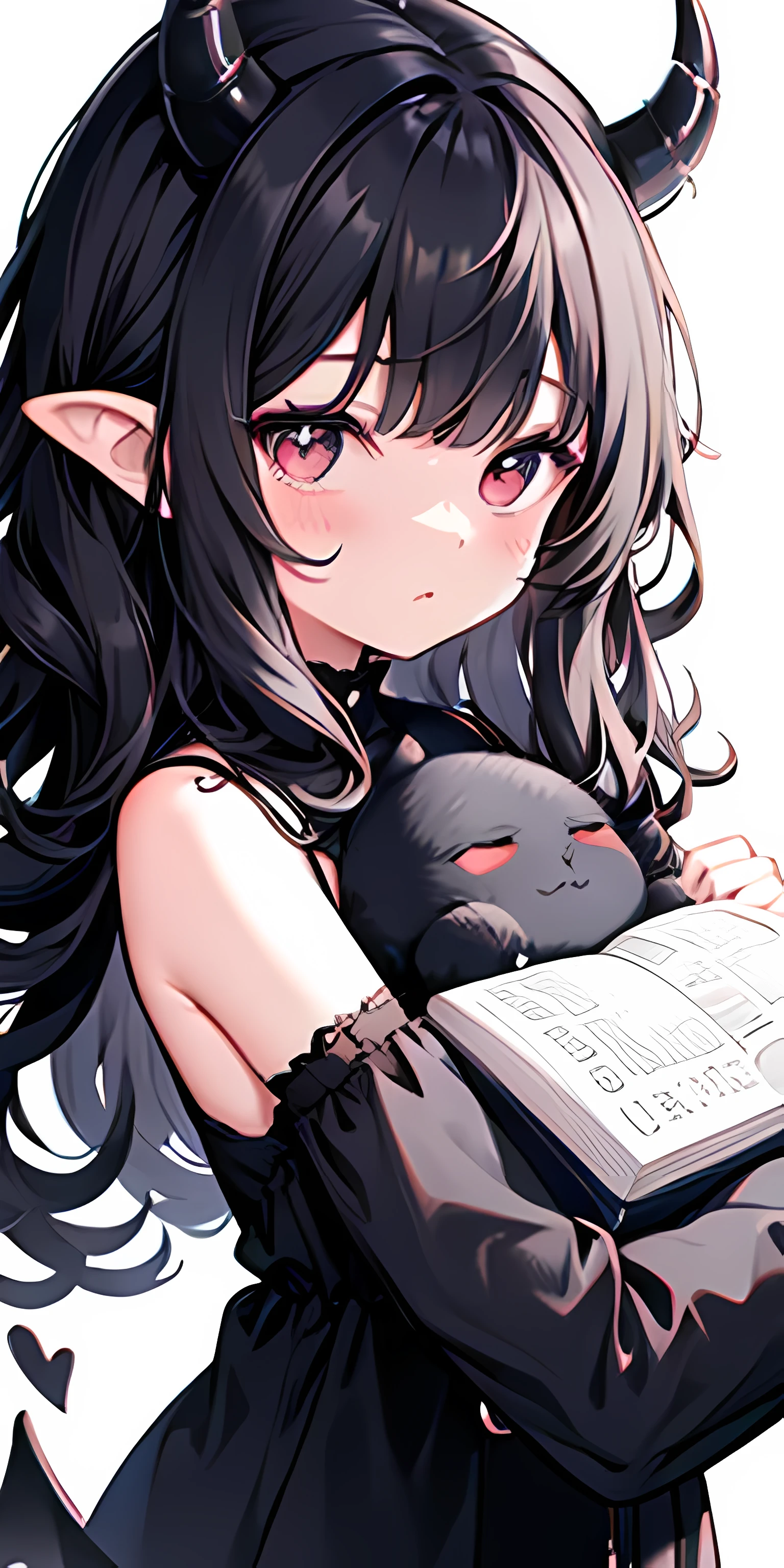 cute big breasts cute demon,mold eye , curlies, supple hair, cute big breasts刘海,big horn,Soft and fluffy black and white, hug book, cute big breasts, Detailed pubic hair