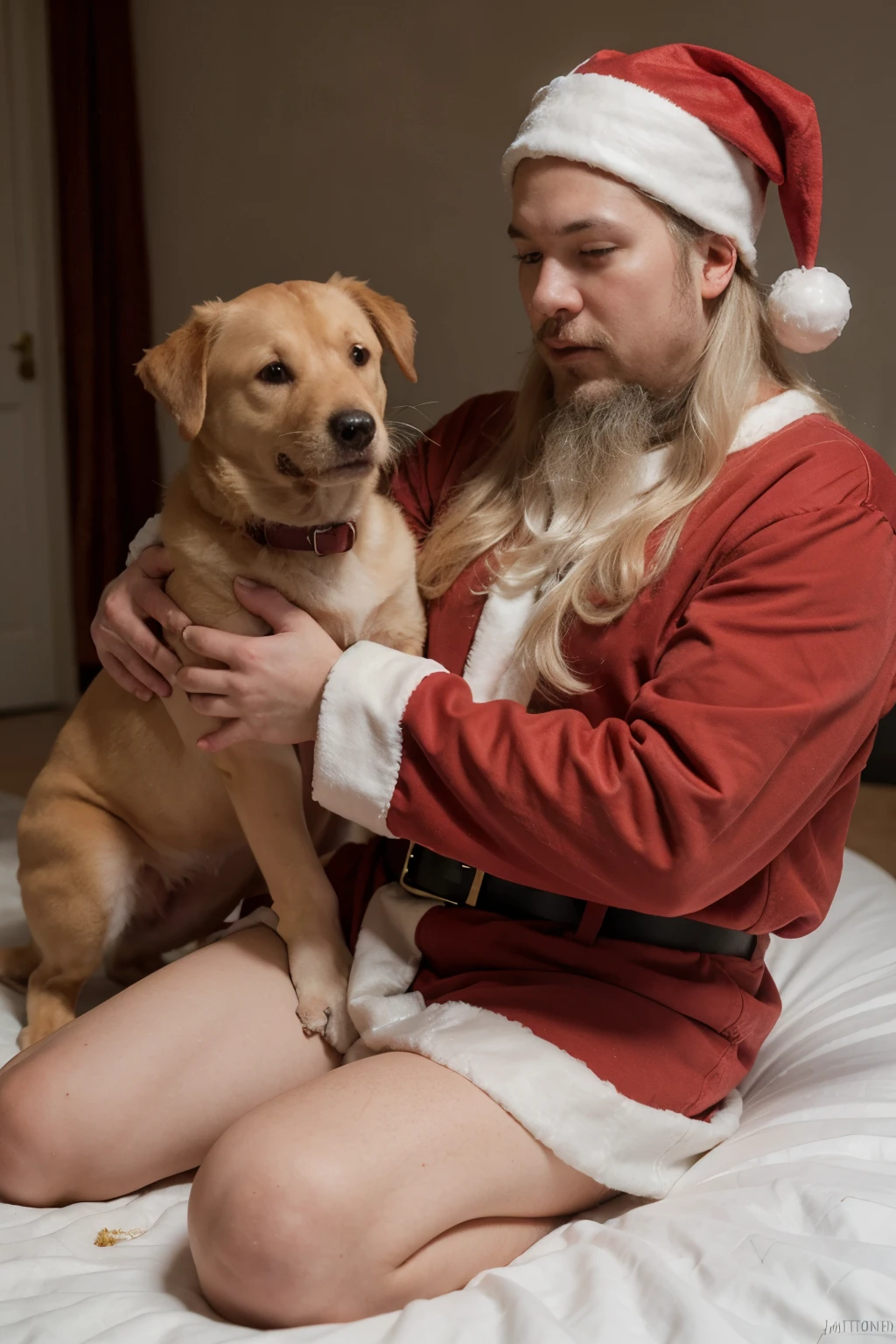 big santa with really fat puppy