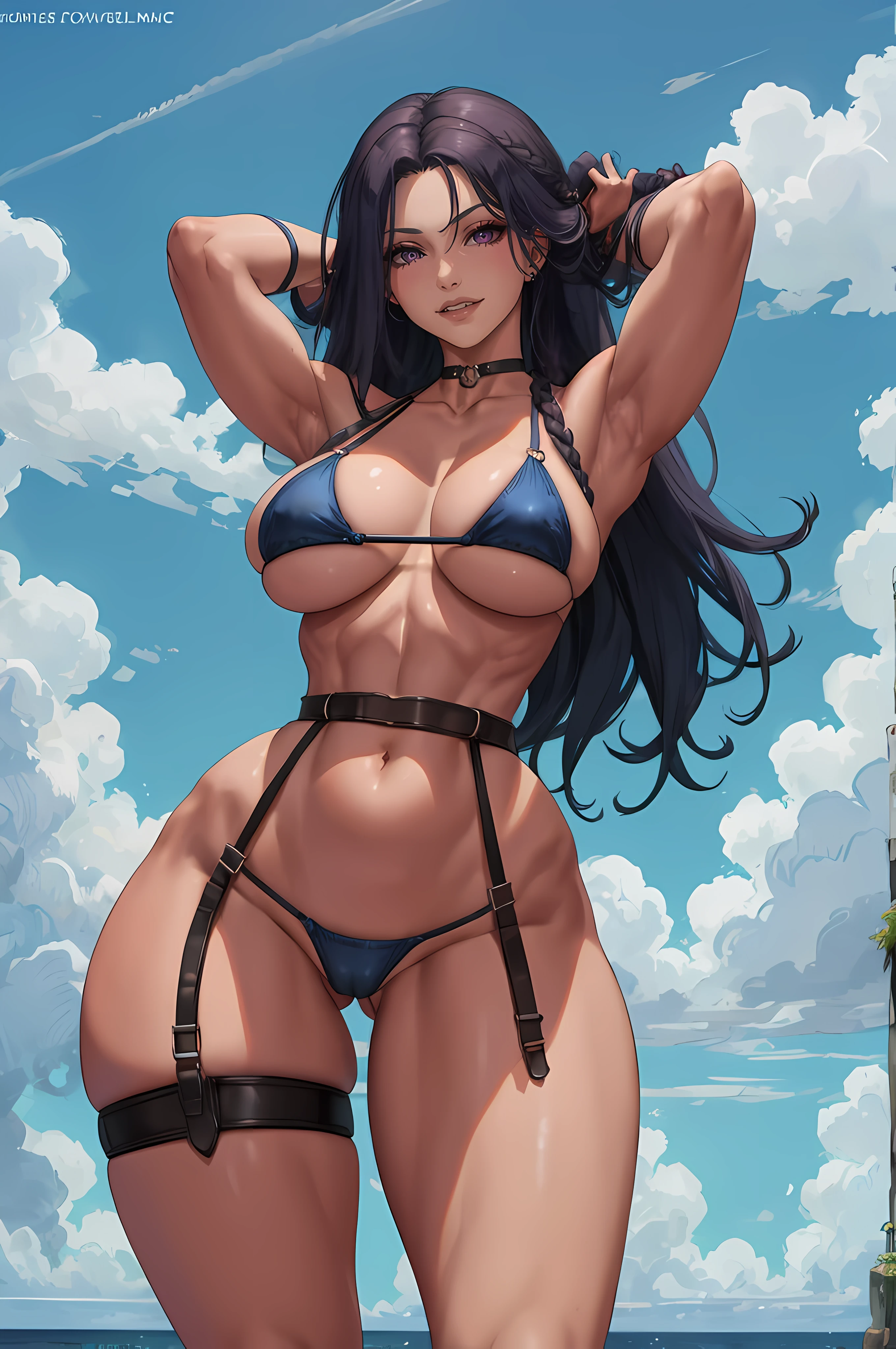1girls abdominals armpits arms behind head arms up ass visible through thighs biceps breasts large bikini hair blue sky blue blush braids breasts breasts apart cameltoe choker neckline cloud clavicle covered cowboy shot curvilinear curvilinear body curvilinear female figure day elbow gloves eyelashes female focus belt ligature belt garter belt huge breasts large lips lipstick long braided long hair looking at the viewer Mature Makeup Mature Huge Muscles Female Micro Bikini Muscle Muscle Female Narrow Waist Navel Open Mouth Outdoor Lips Separated Pose Bikini Red Lips Seductive Seductive Look Bright Hair Shiny Skin Skin Skin Sky Smile Solo Focus on Standing Stomach Sweat Tattoo Thick Teeth Thick Thighs Thigh Strap Thighs Thighs Toned Very Long Hair Voluptuous Voluptuous Hips Wide Hips Female 2023