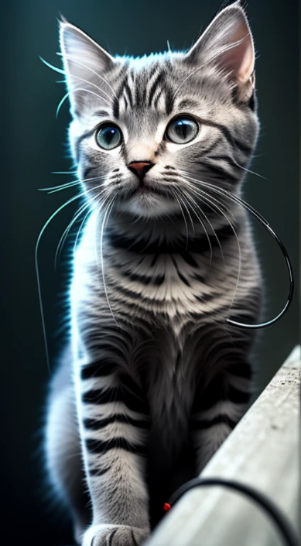 a cute kitten made out of metal, (cyborg:1.1), ([tail | detailed wire]:1.3), (intricate details), hdr, (intricate details, hyperdetailed:1.2), cinematic shot, vignette, centered