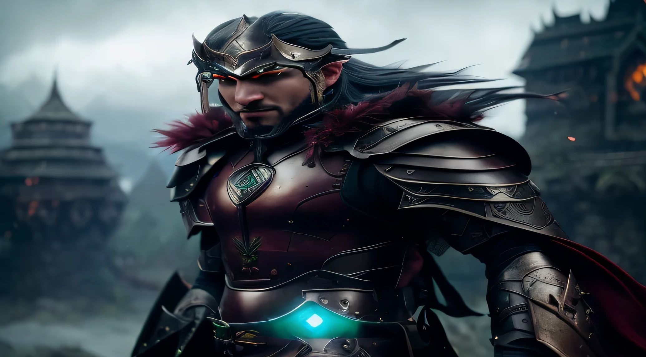 arafed man in armor with a glowing green light in front of a castle, fantasy character photo, attractive male with armor, fantasy style 8 k octane render, fantasy male portrait, fantasy warrior in full armor, fantasy character octane render, epic fantasy style, tuomas korpi and wlop, high quality fantasy stock photo, (octane rendentasy style