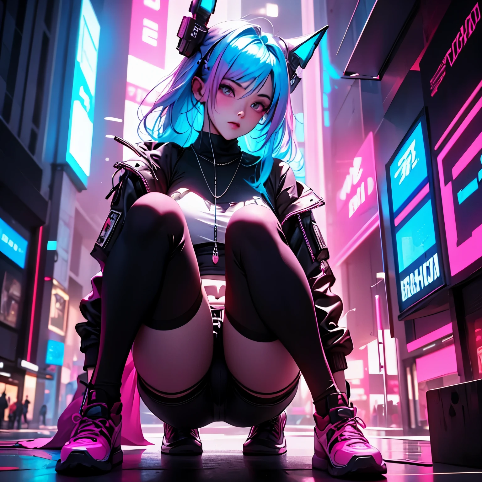 a woman with blue hair and pink panties sitting on the floor, oppai cyberpunk, brilho cyberpunk brilhante, Cyberpunk 2 0 e. o modelo menina, retrato da menina de glowwave, menina cyberpunk sonhadora, luz neon e fantasia, Digital Cyberpunk - Arte de Anime, em cyberpunk city, pele neon brilhante, cyberpunk vibes, Anime estilo 3D, estilo cyberpunk hiper-realista, topless