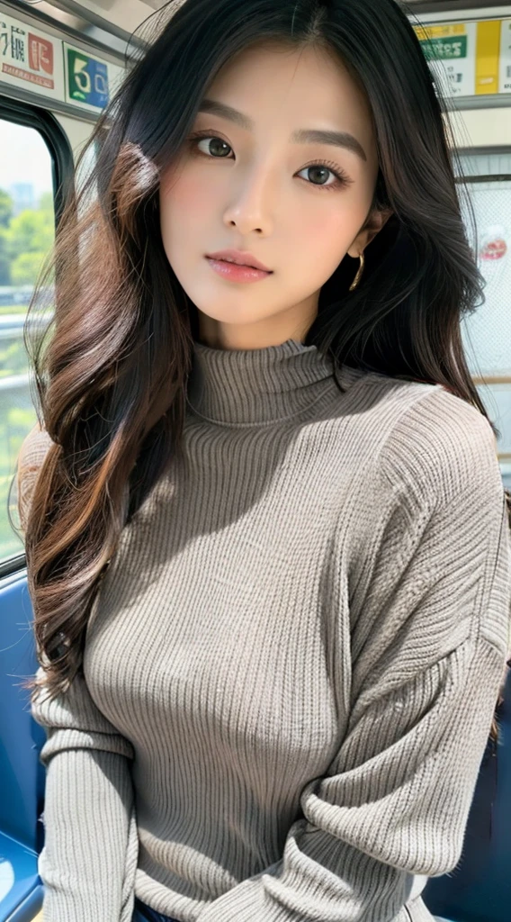 woman wearing gray turtleneck sweater、long-sleeve