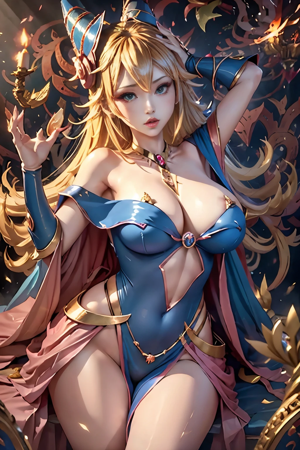 Dark magician gils es La carta de la reina de corazones. Pose sexy y sensual. Heart in the air with magic around