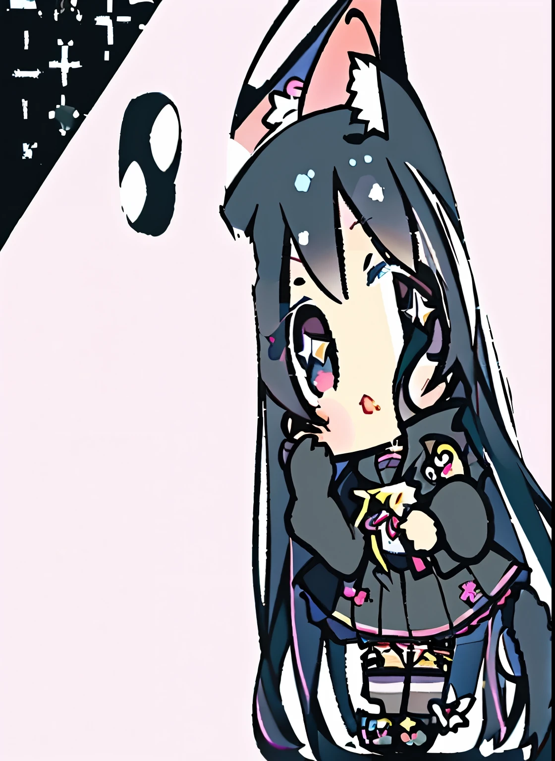 {best quality}, {{masterpiece}}, {highres}, original, {{extremely detailed 8K wallpaper}},{an extremely delicate and beautiful}, illustration,gorgeous decoration,{{loli}},{{{cute}}},kawaii,{grey with black eye},{black pleated skirt},{black hair},black hoddie,cityscape,1girl,look at viewer,{full body},thigh strap on right leg, serious,standing,{10 years old}animemanga girl with long black hair and a star on her head, animemanga girl with cat ears, style of anime 4 k, (animemanga girl), Girl with cat ears, cute anime cat girl, anime cat girl, Anime cute art style, beautiful anime cat girl, animemanga girl, an animemanga girl, style of anime. 8K, cute animemanga girl, nekomimi