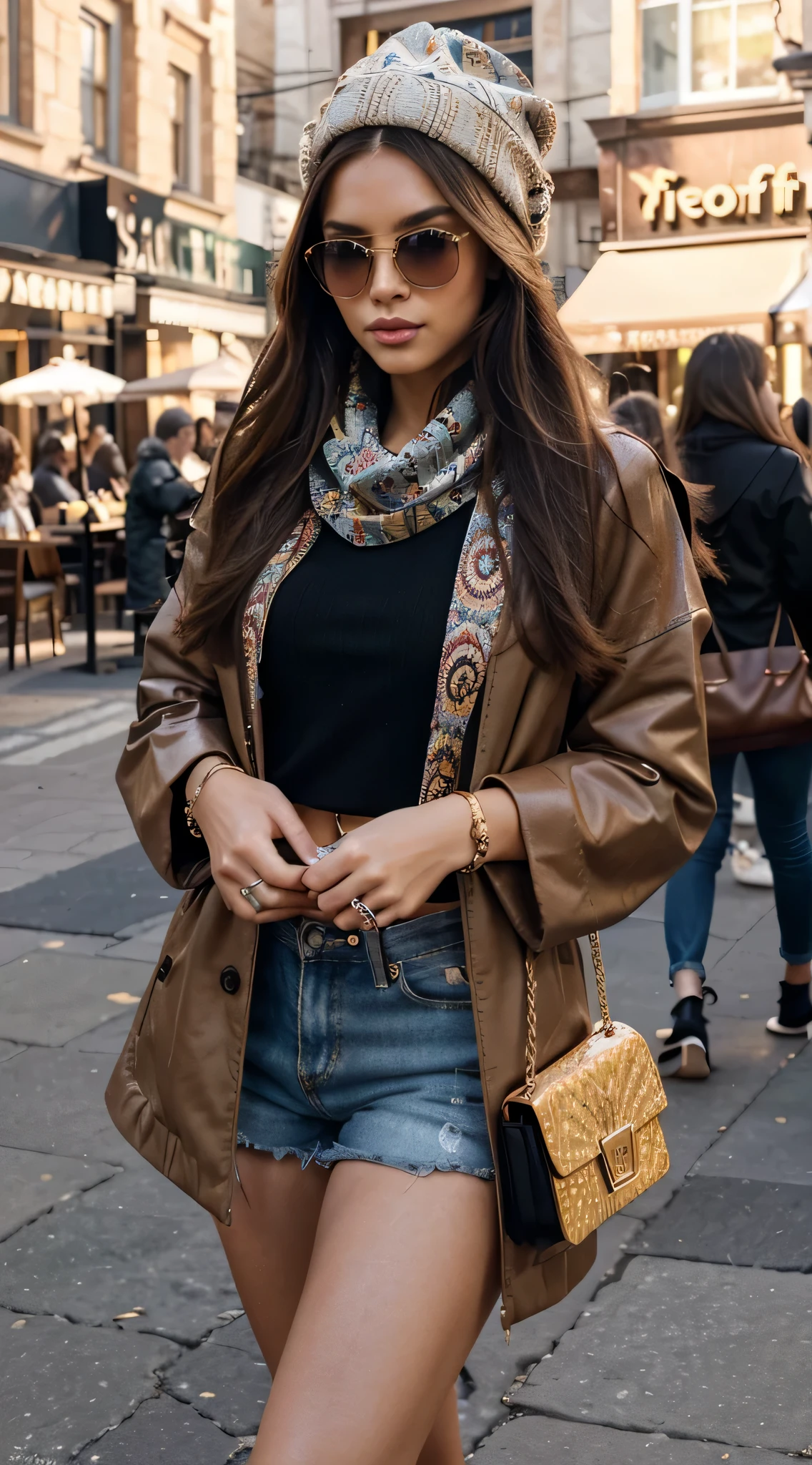 fashion model, brown hair, long hair, at starbucks cafe, ultra-detailed, hyper-realistic, portrait, vibrant colors, natural lighting, trendy fashion, confident expression, stylish outfit, professional makeup, fashionable accessories, bustling atmosphere, cozy ambiance, frothy cappuccino, fashionable glasses, designer handbag, fashionable shoes, urban setting, chic hairstyle, modern decor, stylish poses, stunning beauty, dynamic composition, fashion magazine cover, glamorous setting, attention to facial features, exquisite skin texture, alluring gaze, glossy lips, striking eyebrows, personalized fashion style, impeccable fashion sense, fashionable Instagram influencer, vibrant background, artistic street art, aesthetically pleasing aesthetics, fashionable crowd, fashionable hat, polished nails, intricate patterns, fashionable scarf, fashionable jewelry, trendy sunglasses, fashionable watch, fashionable phone case, fashionable laptop.