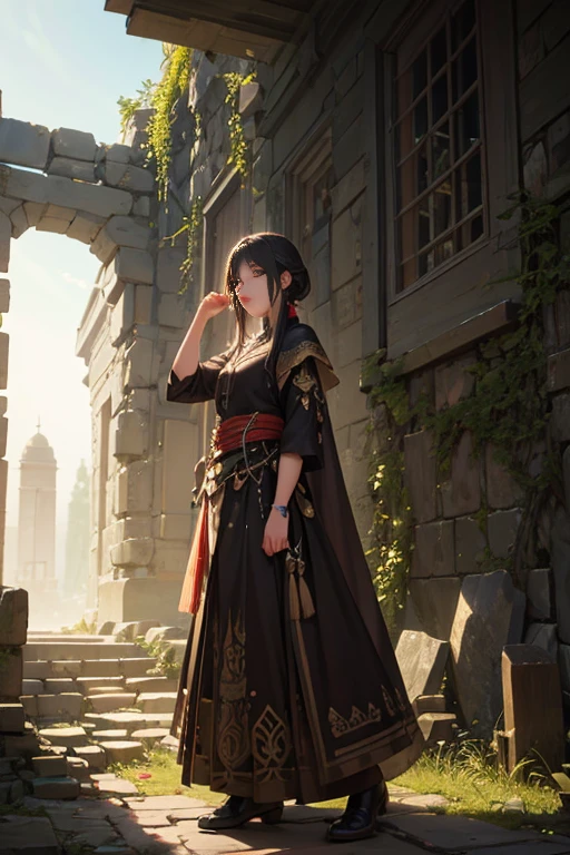 A girl standing near an ancient stone wall and a small path in an animated forest scene. The background features ruins, including ancient ruins and a city in ruins. Behind her lies the remnants of an ancient civilization, with streets of an ancient city. She stands on a stone ruin, surrounded by overgrown and ancient weeds. The backdrop showcases the beauty and mystery of the ruins, with a focus on a stone gate.
For the image quality, let's set it aest quality, 4k, 8k, highres, masterpiece:1.2), ultra-detailed, (realistic, photorealistic, photo-realistic:1.37). The medium used can be an illustration, oil painting, 3D rendering, or photography.
Let's add some additional details to make the scene more vivid and immersive. The girl has beautiful detailed eyes, lips, and face, with long eyelashes. She is wearing a unique and elegant outfit that complements the ancient surroundings. The lighting in the scene is carefully crafted, highlighting the details and adding a sense of atmosphere.
The overall art style of the image can be described as a blend of fantasy and realism. The color palette is rich and vibrant, with a hint of desaturation to enhance the ancient and mysterious aura of the ruins.
Remember to include the necessary tags to improve the image quality, such as HDR, UHD, studio lighting, ultra-fine painting, sharp focus, physically-based rendering, extreme detail description, professional, vivid colors, and bokeh.
The final prompt for this scene is:
"A girl standing near an ancient stone wall and a small path in an animated forest scene, ruins background, including ancient ruins and a city in ruins. She is surrounded by the remnants of an ancient civilization, with streets of an ancient city. Standing on a stone ruin, among overgrown and ancient weeds, she is close to a stone gate. (best quality, 4k, 8k, highres, masterpiece:1.2), ultra-detailed, (realistic, photorealistic, photo-realistic:1.37) illustration, oil painting, 3D rendering, or photography. Beautiful detailed eyes, lips, and face with long eyelashes. She wears a unique and elegant outfit that complements the ancient surroundings. The lighting is carefully crafted to highlight the details and create an atmospheric ambience. Art style: fantasy-realism. Rich and vibrant color palette with a hint of desaturation to enhance the ancient and mysterious aura of the ruins. Tags: HDR, UHD, studio lighting, ultra-fine painting, sharp focus, physically-based rendering, extreme detail description, professional, vivid colors, bokeh."