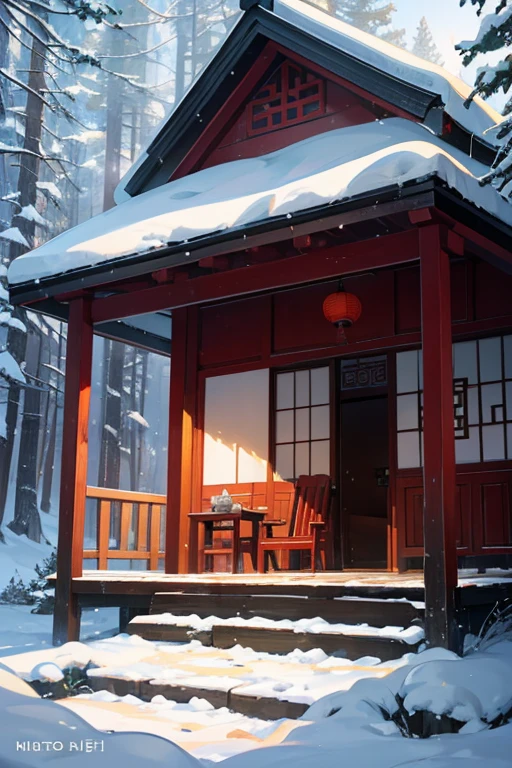 There is a wooden bench in the middle of the snowy forest, Shen Haicheng, ( ( Xinhai sincerely ) ), Xinhai sincerely. —h 2160, beautiful anime scenes, makoto shinkai movie, Makoto Shinkai's style, Subtle but eye-catching lighting, Xinhai sincerely, beautiful cinematic light