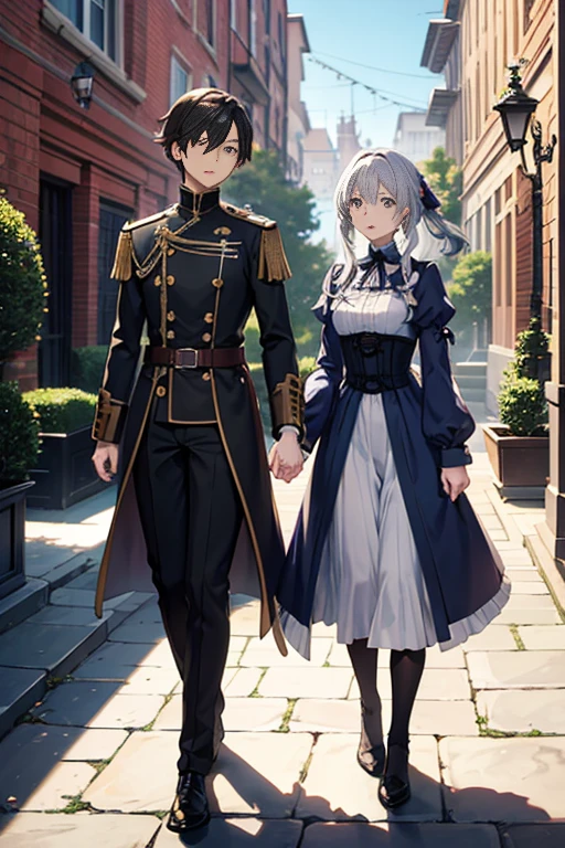 Characters standing around benches on brick sidewalk, Today’s recommended anime is still, Violet Evergarden, in the anime film, screenshot from the anime film, fire emblem three houses, Still from anime, black clover screenshot, last exile anime, anime scene, TV animation stills, Popular isekai anime, anime movie screenshot