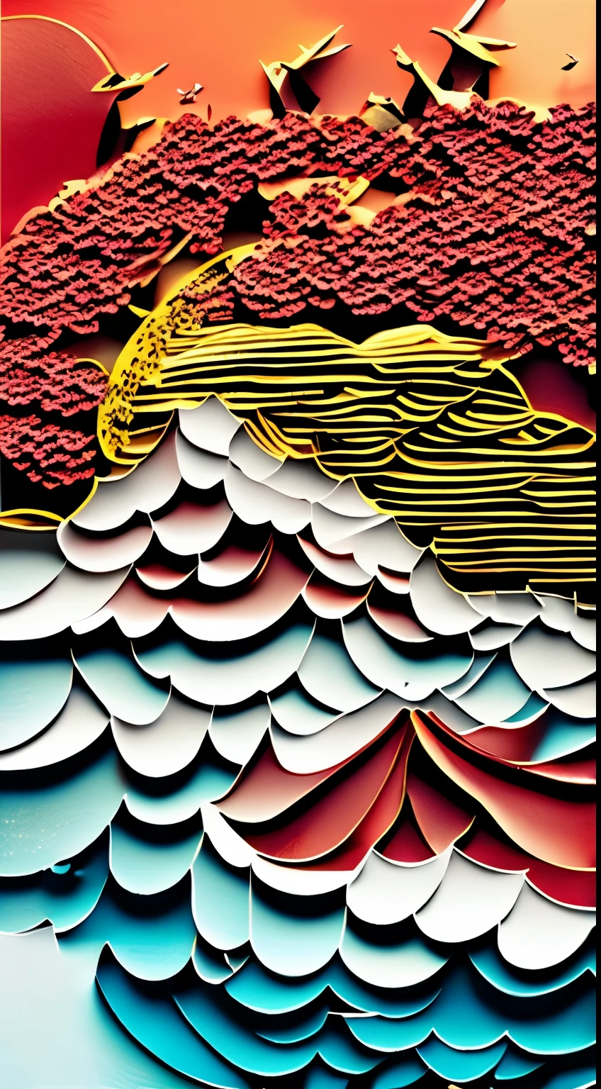 Spring and Autumn and Warring States Culture，a tower，Red main color，No more than three colors，Ancient Chinese ink painting style