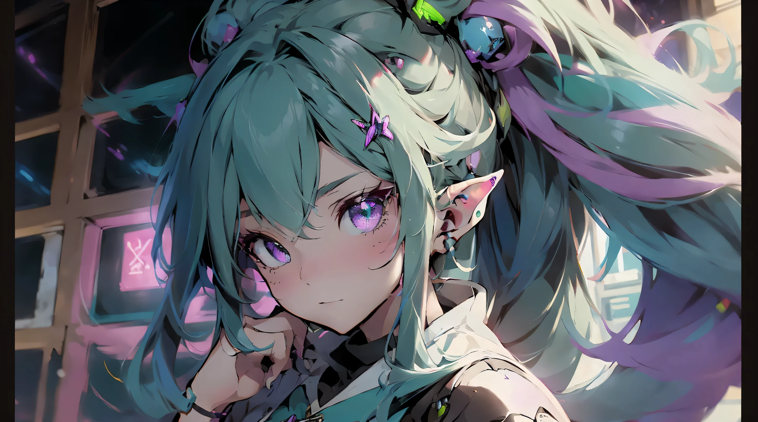 a beautiful girl, rainbow color, , with cute face and long hair, cyberpunk city, city, very detailed, Ethereal Cyberverse, Extreme abs a beautiful girl, rainbow color, cat ears, planets, , with cute face and long hair, cyberpunk city, mega robots, high technology, city, very detailed, Ethereal Cyberverse, Extreme abs, Cybernetic Frequential Fusion, two beautiful skinny elf girls, rainbow color, neon grean and teal haircolor, space buns, cute face, giant green and black octopus tentacles touching the girls, extreme abs, cute face, rainbow colors, city, cityscape, ancient ruins, beautiful girls, cute face, desert, cute face, long neon colored hair, cat ears, extreme abs, rainbow colors, laboratory, desert oasis, cute face, water, detailed scene, futuristic style, rainbow colors, neon green detailes, in a e-girl room with a lot of stuff on the walls, neon blue extremely long hair, cute face, extreme abs, very skinny, futuristic style, computer, cute face, cluttered room, art paintings, neon signs, window, drow elf, extreme abs,