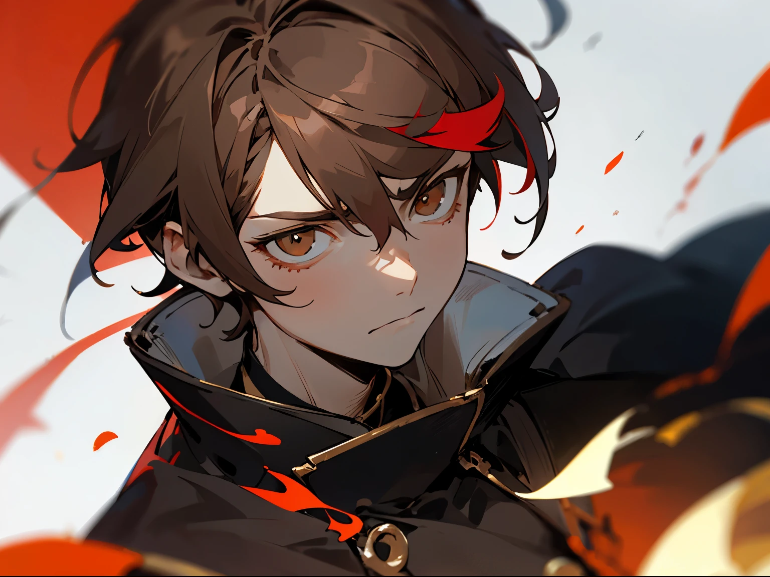 1人, Cold, neuter, strict, indifferent expression, prinz, straight brown hair, short detailed hair, strict, shallow eyes, noble, pale-skinned, dull colors, royal garb, 20 years, the face, Focus sharp, mature, Alone, male people, blurryforeground, 电影灯光
