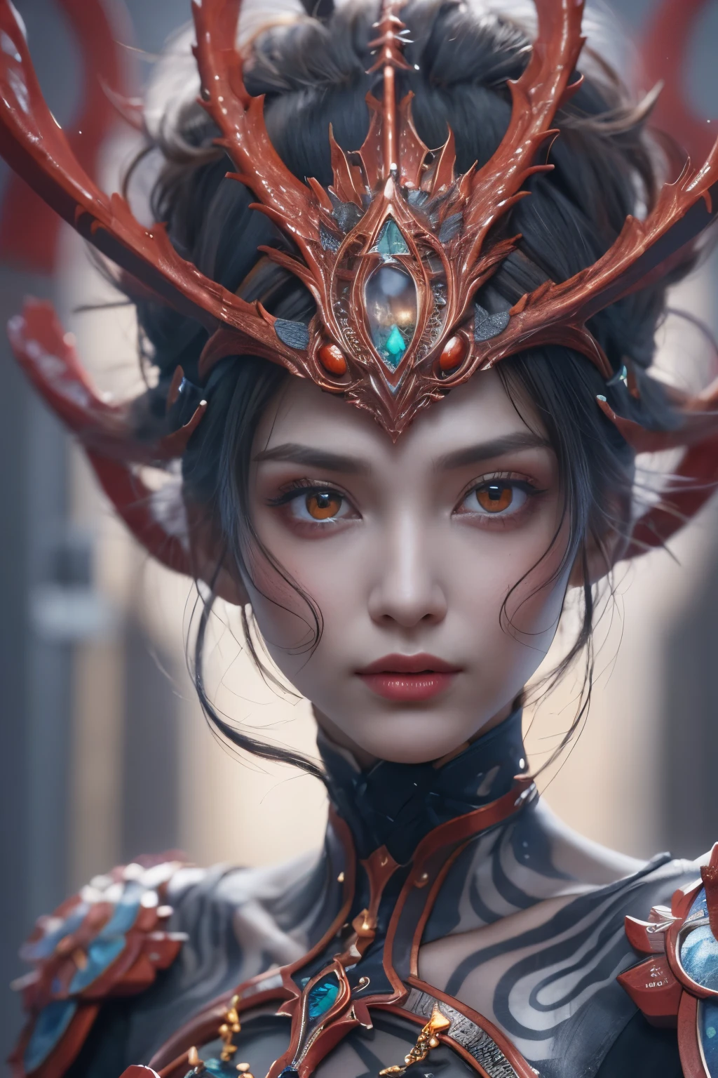 Female Alien, Beautiful face, seduces, red eyes, Full body like, A sexy, alien, No humans, an alien, cells are fused, Multiple hands, Lots of blue tentacle skin:1.5), extraterrestrial, cell, bio image, 魅惑的, Best Quality, 8K,,4K_quality, high_Definition,Dramatic Lighting, masutepiece:1.5,cinematic quality, detail up, Intricate details:1.2, 超A high resolution, High Definition, drawing faithfully, (Thick eyebrows:1.2), (Big scarlet eyes:1.6), Beautiful eyes with fine symmetry, (Ultra detailed eyes:1.2),(Highly detailed face and eyes:1.2), (High-resolution red-eye:1.4), Intimate face, (Super detailed skin quality feeling:1.4), Perfect Anatomy,  (Beautiful toned body:1.5),  (Moist skin:1.2), No makeup, (dark circles:1.1), long canines