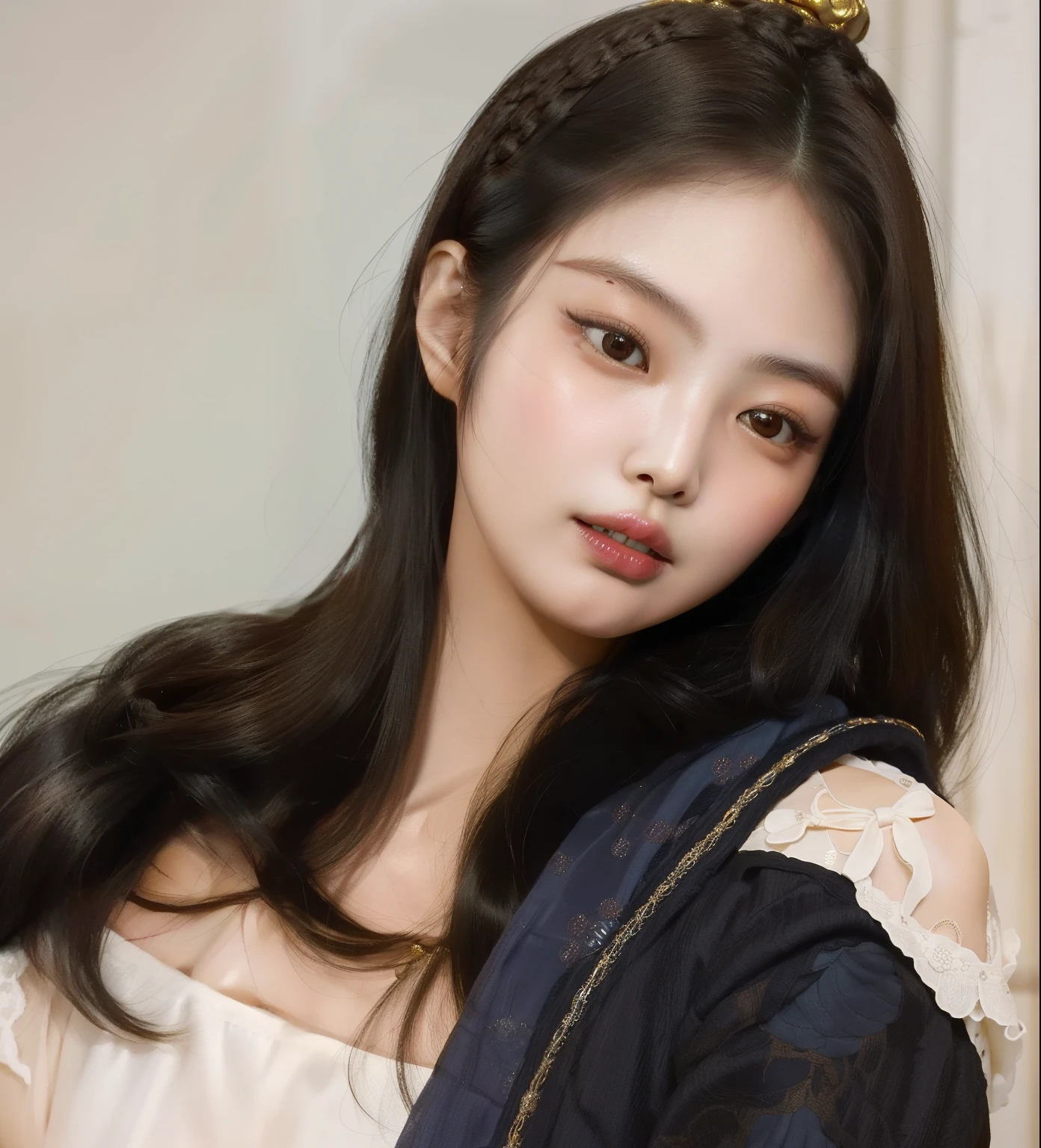 there is a woman with long hair posing for a picture, beautiful south Mulher coreana, maquiagem sul-coreana popular, menina coreana, maquiagem coreana popular, young adorable korean face, gorgeous young Mulher coreana, beautiful young Mulher coreana, Ulzzang, wan adorable korean face, Mulher coreana, korean face features, beautiful aesthetic face, com rosto redondo, young cute wan asian face