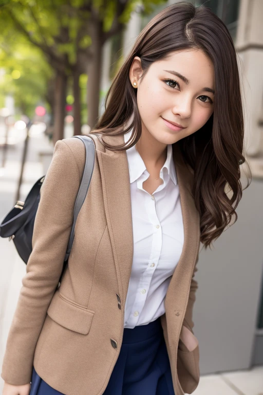 Realistic high school girl wearing a blazer,Brown hair,soio,a park