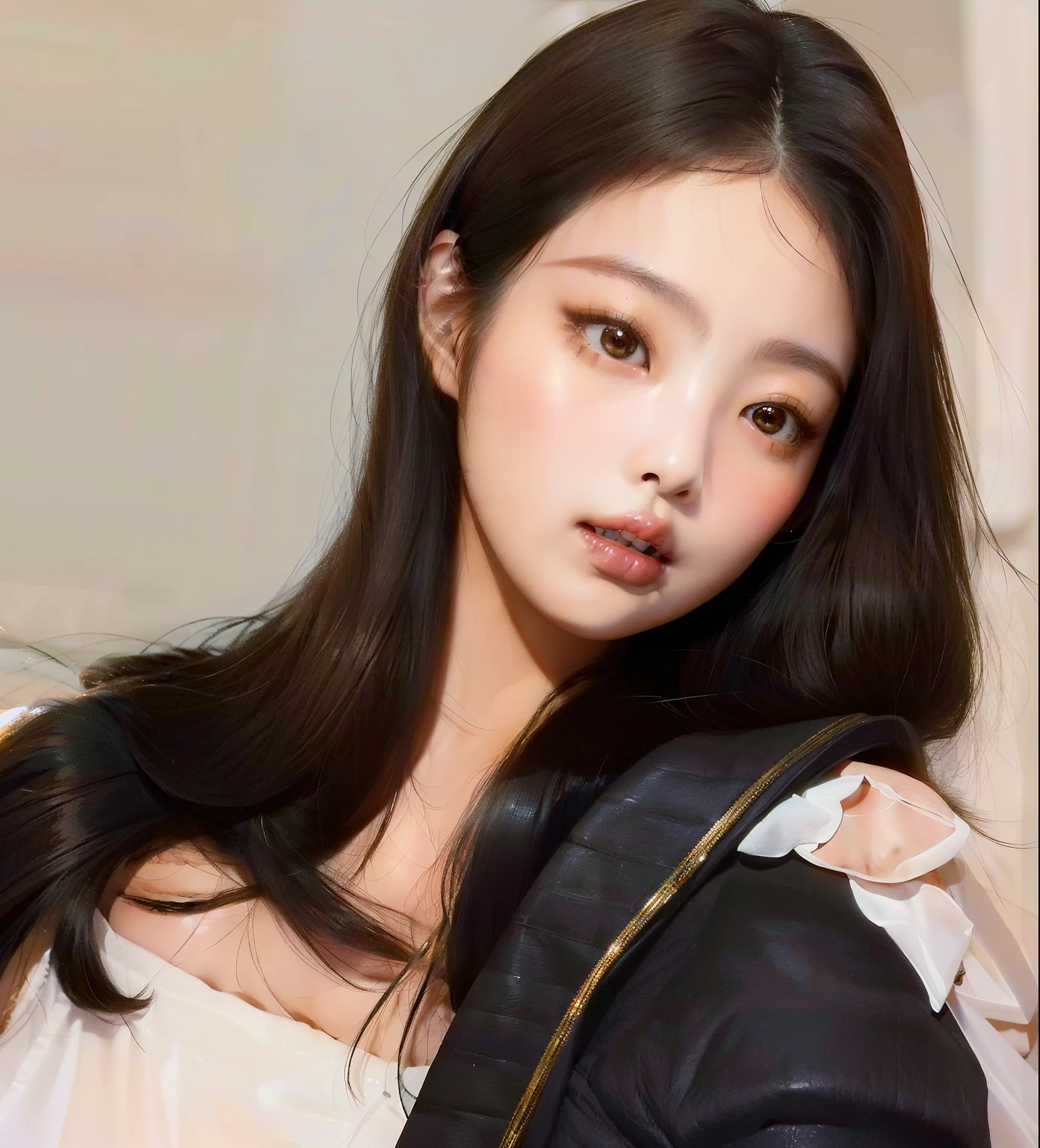 there is a woman with long hair posing for a picture, beautiful south Mulher coreana, maquiagem sul-coreana popular, menina coreana, maquiagem coreana popular, young adorable korean face, gorgeous young Mulher coreana, beautiful young Mulher coreana, Ulzzang, wan adorable korean face, Mulher coreana, korean face features, beautiful aesthetic face, com rosto redondo, young cute wan asian face