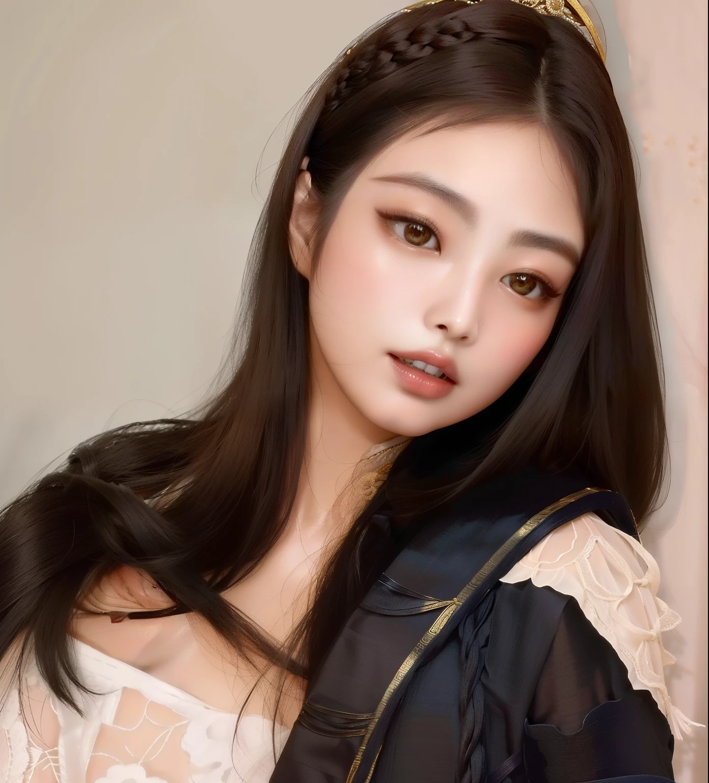 there is a woman with long hair posing for a picture, beautiful south Mulher coreana, maquiagem sul-coreana popular, menina coreana, maquiagem coreana popular, young adorable korean face, gorgeous young Mulher coreana, beautiful young Mulher coreana, Ulzzang, wan adorable korean face, Mulher coreana, korean face features, beautiful aesthetic face, com rosto redondo, young cute wan asian face