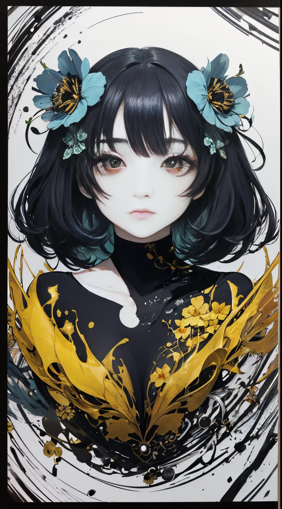 (tmasterpiece:1.1),(Best quality:1.1),(HighDynamicRange:1),ambient light,Super quality,( Super detailed original image),(1 Sister, Upper part of the body),((harajuku fashion)),((flower with human eyes, flower eyes)),double contact,A fusion of fluid abstract art,An error occurred,(Original illustration composition),(Limited color mixing, Minimalist art style, Geometric artstyle, butterflys, artistically),