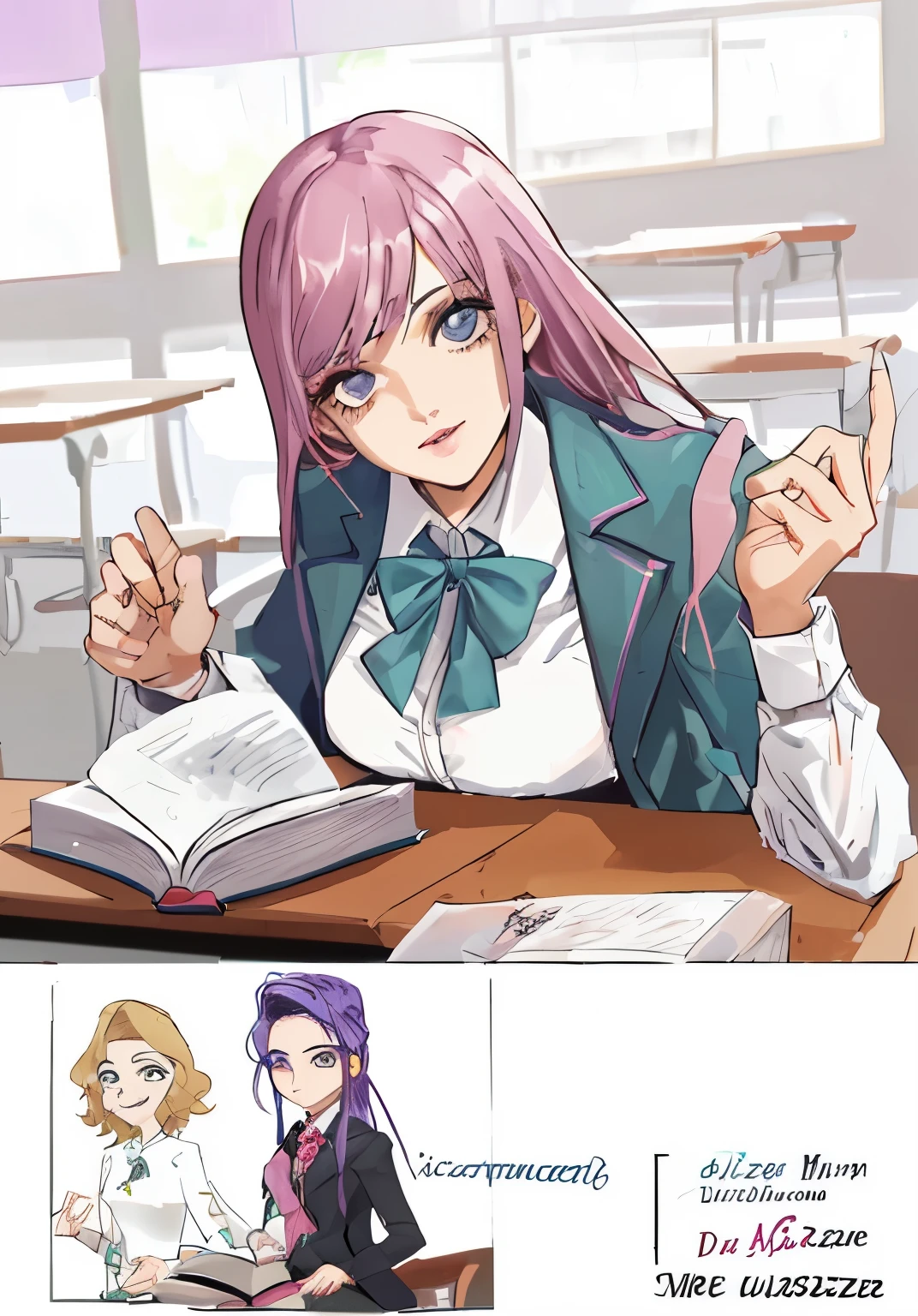 fazer a personagem feminina deitar na mesa da escola, coloque um decote
