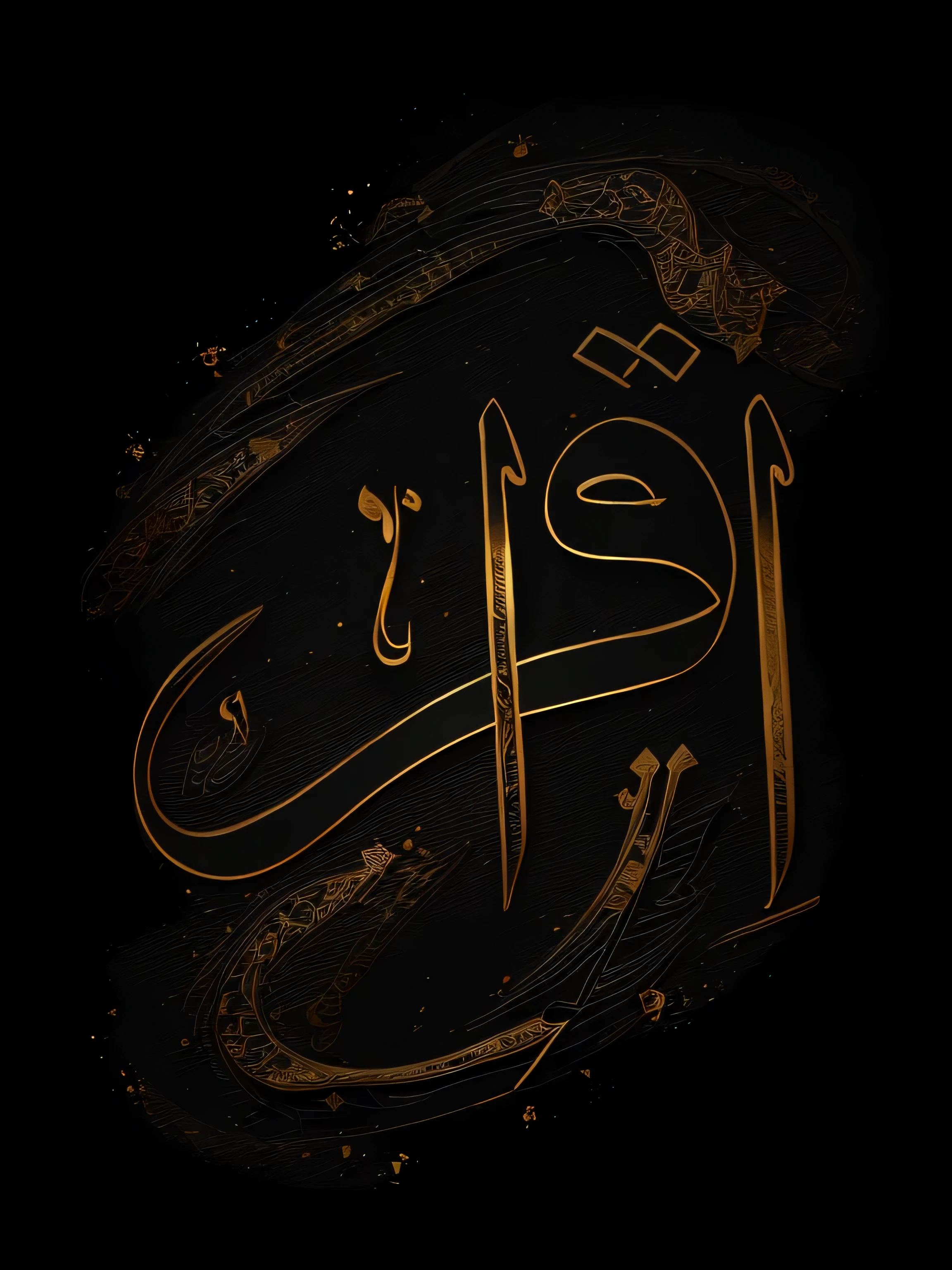 arabic caligraphy in goldish color on black marbal texture