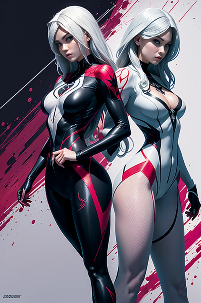 spider gwen, Hot, partial , hightquality, Dynamic Poses, Beautiful, Gorgeous, In love,Short suit, spider in a suit, white black red suit、Elisha Cuthbert
