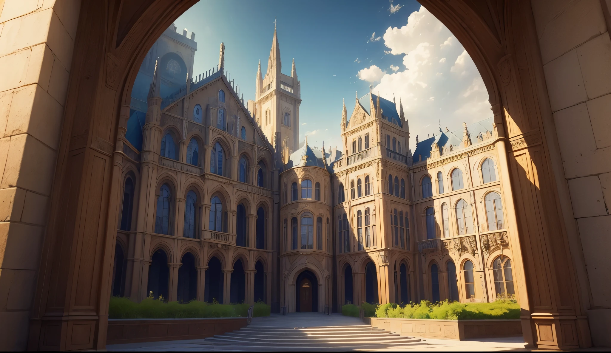Made entirely of buildings,tmasterpiece, quality, Best quality at best, offcial art, Beautiful and beautiful:1.2, extremely detaile, (s fractal art:1.3) Western European medieval style的港口, Age of Discovery Medieval College,Renaissance style architecture,bay city magic academy,Western European medieval style,The distant ocean meets the sky, It’s a picture full of history、culture、Picture scroll of natural and human elements.