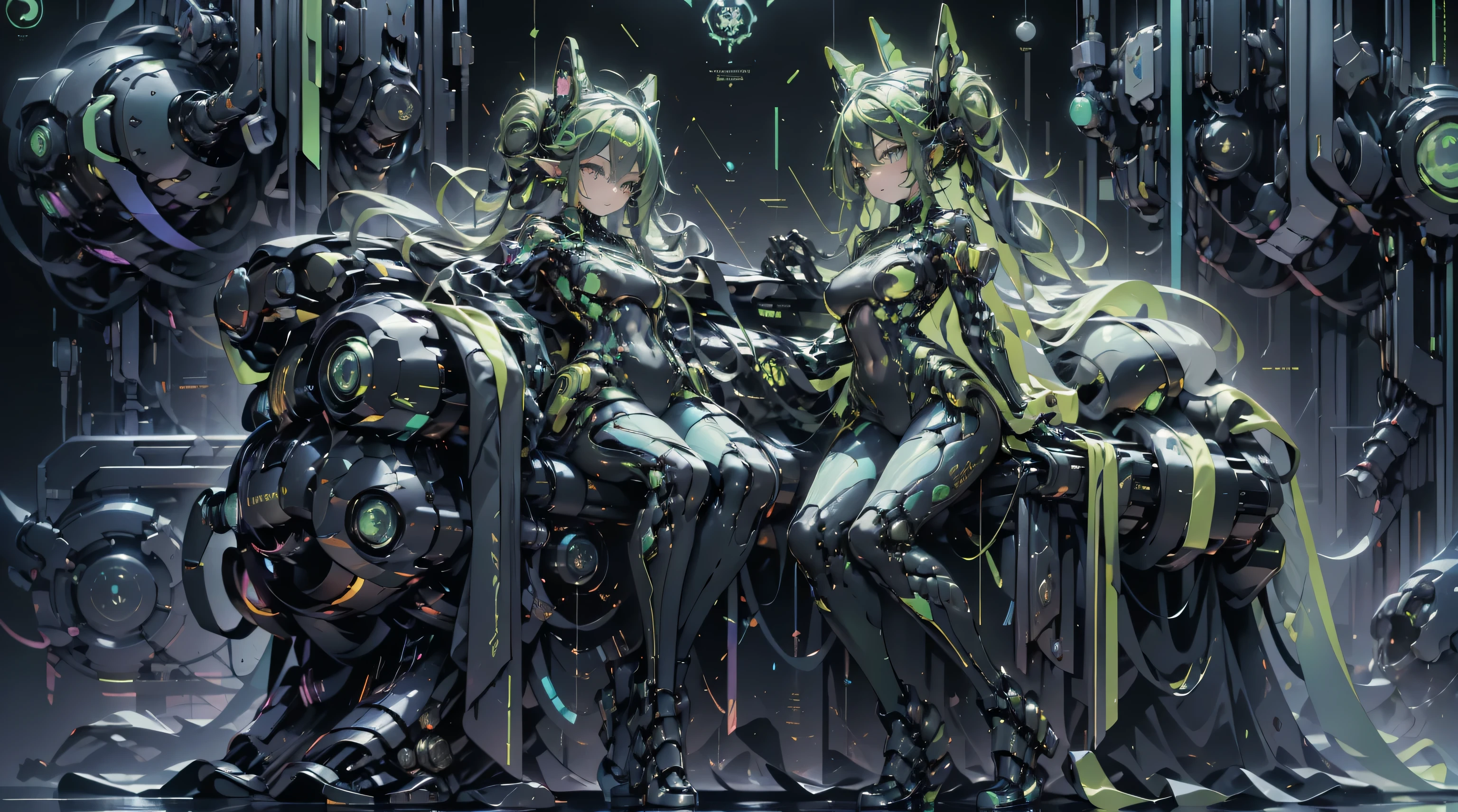 a beautiful girl, rainbow color, , with cute face and long hair, cyberpunk city, city, very detailed, Ethereal Cyberverse, Extreme abs a beautiful girl, rainbow color, cat ears, planets, , with cute face and long hair, cyberpunk city, mega robots, high technology, city, very detailed, Ethereal Cyberverse, Extreme abs, Cybernetic Frequential Fusion, two beautiful skinny elf girls, rainbow color, neon grean and teal haircolor, space buns, cute face, giant green and black octopus tentacles touching the girls, extreme abs, cute face, rainbow colors, city, cityscape, ancient ruins, beautiful girls, cute face, desert, cute face, long neon colored hair, cat ears, extreme abs, rainbow colors, laboratory, desert oasis, cute face, water, detailed scene, futuristic style, rainbow colors, neon green detailes, in a e-girl room with a lot of stuff on the walls, neon blue extremely long hair, cute face, extreme abs, very skinny, futuristic style, computer, cute face, cluttered room, art paintings, neon signs, window, drow elf, extreme abs,