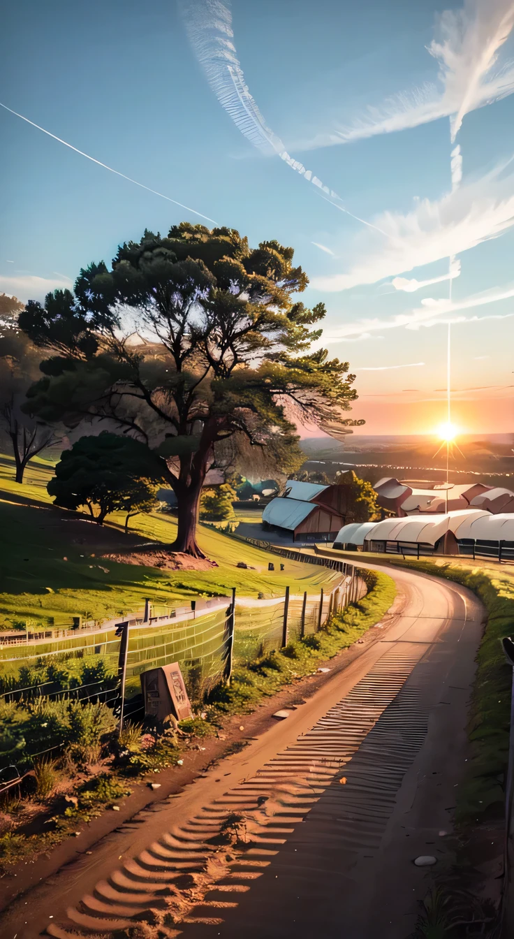 paisagem surreal, no campo, amanhecer do dia, 8k. ultra hd, as the sun sets over our fields, limpar imagem,