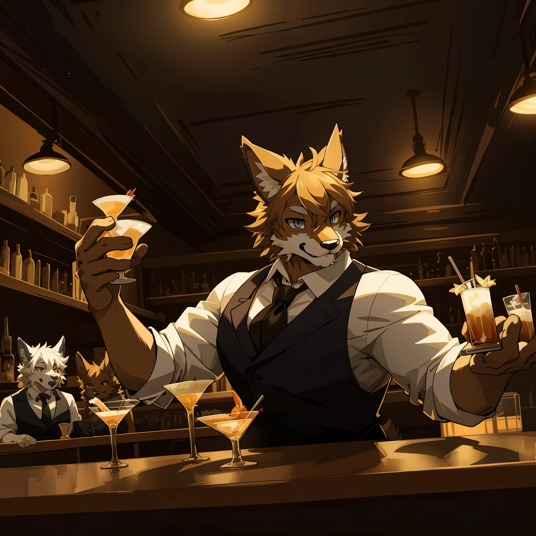 top quality, best quality, High-quality illustrations, masterpiece, super high resolution, detailed background, bartender, bar, cocktail, 6+boys, 6+girls, absurdres(highly detailed beautiful face and eyes)perfect anatomy, expression, good lighting, cinematic shadow(kemono, furry anthro)assorted poses, dynamic angle,