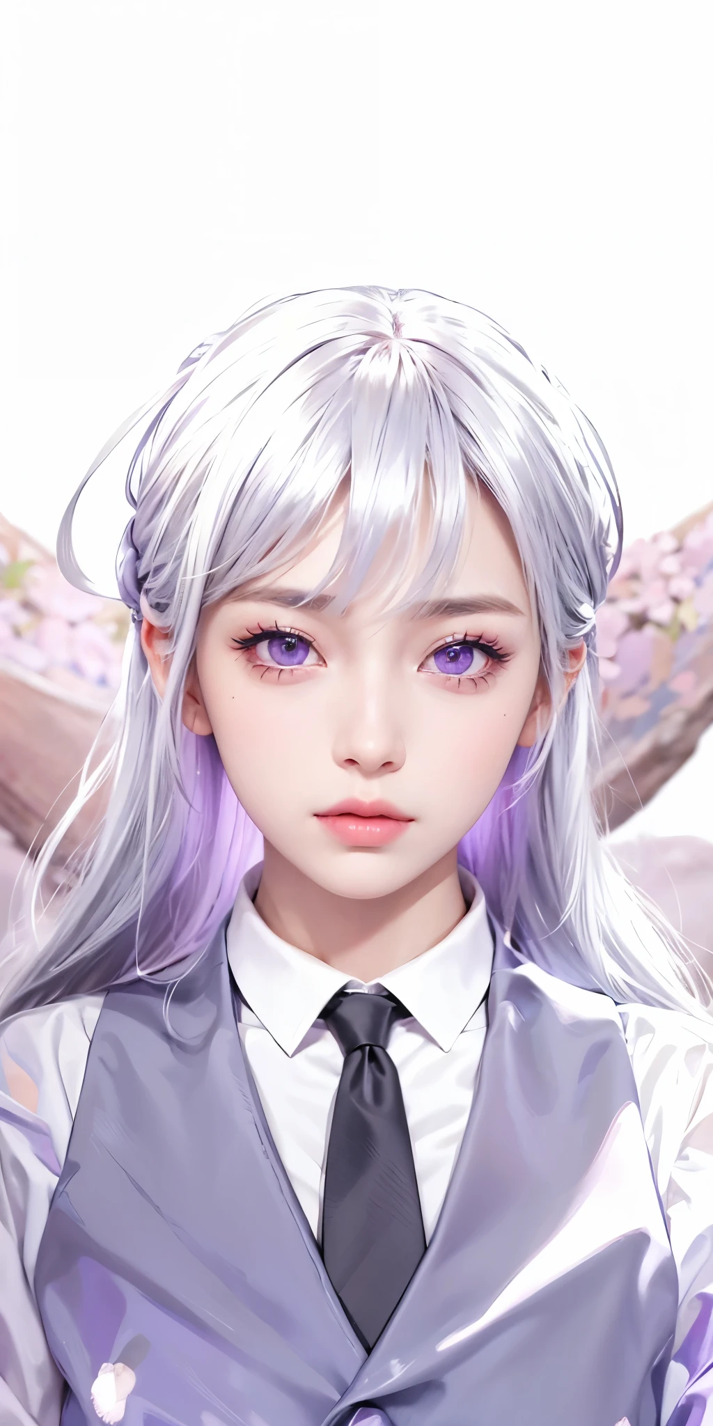 1girl, silver hair, purple eyes, high quality, ultra detailed, masterpiece, realistic