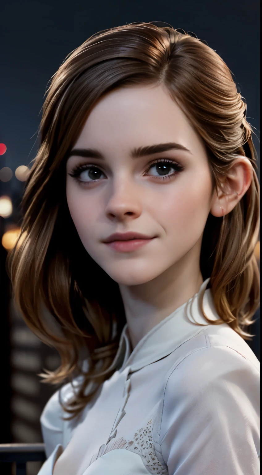 photo of Emma Watson, RAW, beautiful woman, ((portrait)), ((detailed face:1.2)), ((detailed facial feature, detailed skin, clear skin), (perfect proportioned body, medium breasts), (wearing an elegant dress) (high detailed city environment, apartment balcony), (realistic photo, best quality, detailed), (8k wallpaper), (cinematic lighting, dramatic lighting) (sharp focus, intricate)