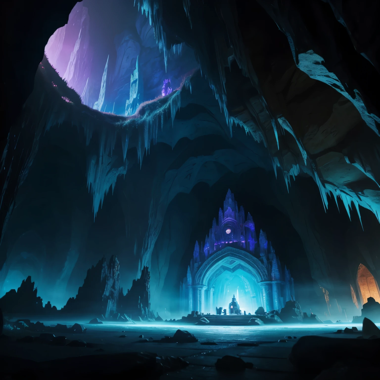 (medieval underground city)!, (magical light source)!!!, (might and magic)!!!, (Huge cave with unnatural buildings in the distance), underground plants, fluorescence, (magma lake)!, stone figures, earth plan, earth elementals, magic crystals, lovecraft, magic cave, fantasy, mythology, stone city, underground city, Huge cave, background, fantasy city, A masterpiece, ulta wide cinematic scene, ultra high detailed details, hyper realistic art style, Magic Cave, Beautiful Fantasy Cave Scene, Background Art, mythical gigantic space cave, cave background, detailed 2d digital fantasy art, dungeon background, big diamond, underground city