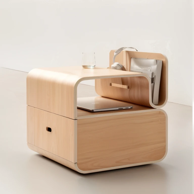 There is a wooden table,There is a drawer and a medicine bottle above, furniture, furniture design, furniture concept photo!!, Product design shooting, box, Modular,