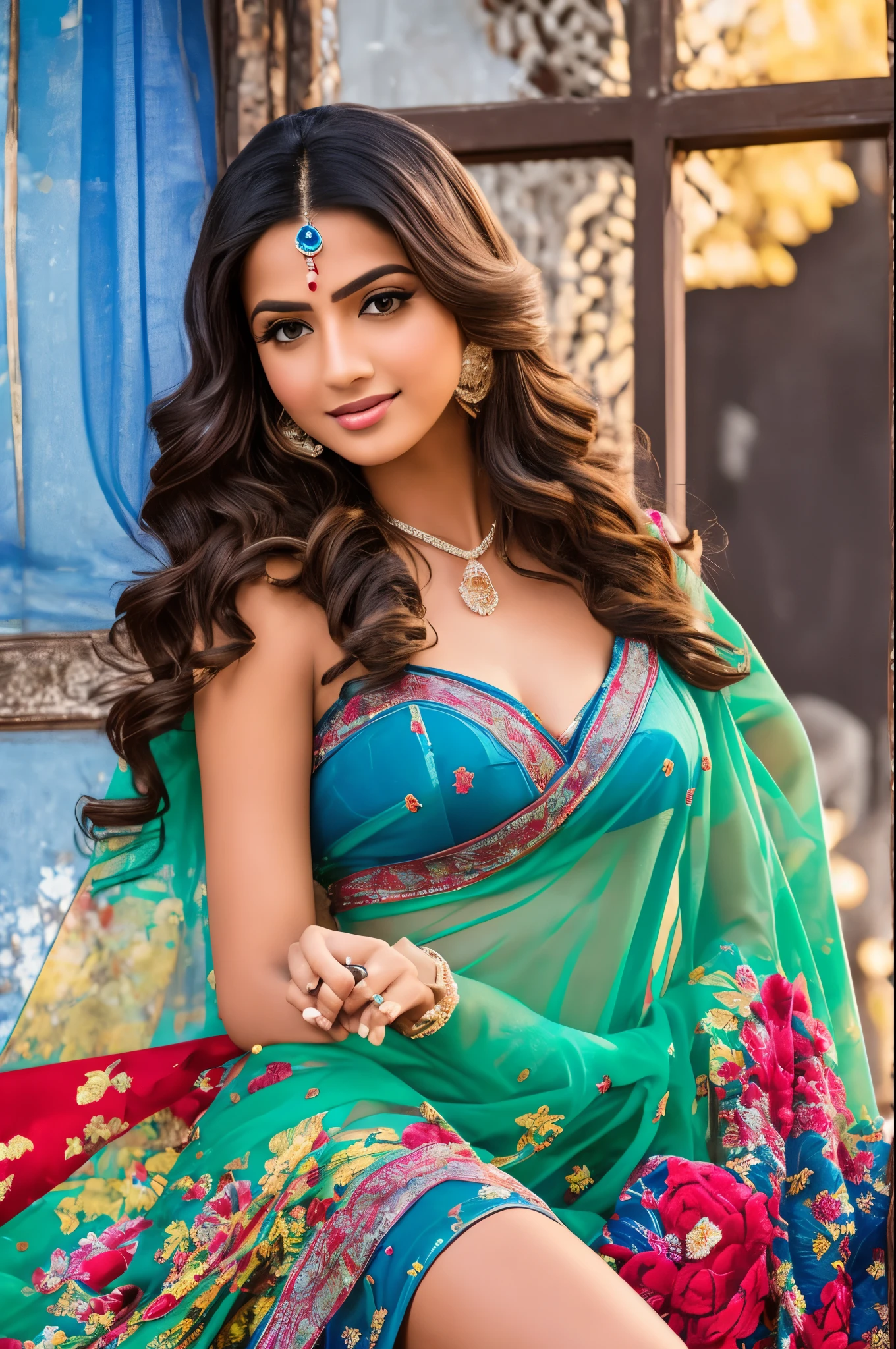 In a visually captivating photograph, capture the enigmatic beauty of real ultra realistic woman as she imparts wisdom to a captivated 10th-grade class. Adorned in an exquisite ultra-transparent blue saree, her alluring smile exudes charisma, captivating the lenses with an aura of intrigue --auto --s2