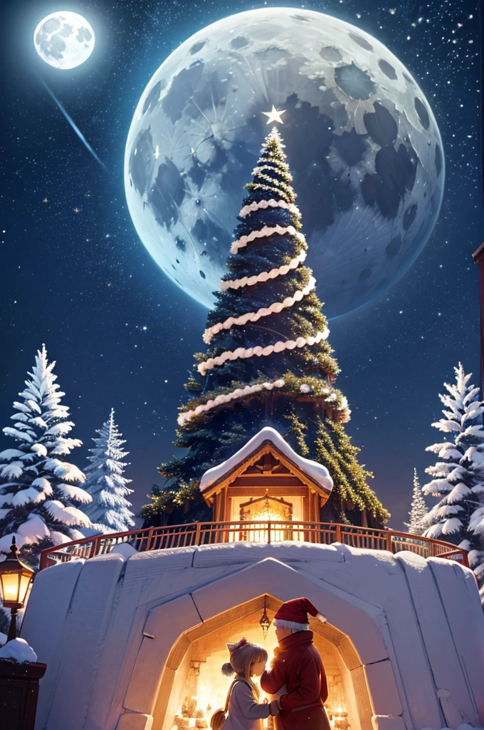 christmas,Huge Christmas tree,Wish,nevando,santa,Bright lights,Oyuki,Blizzard,yukito,magical scene,themoon,明亮的themoon,night scene,nighttime scene,couple,
