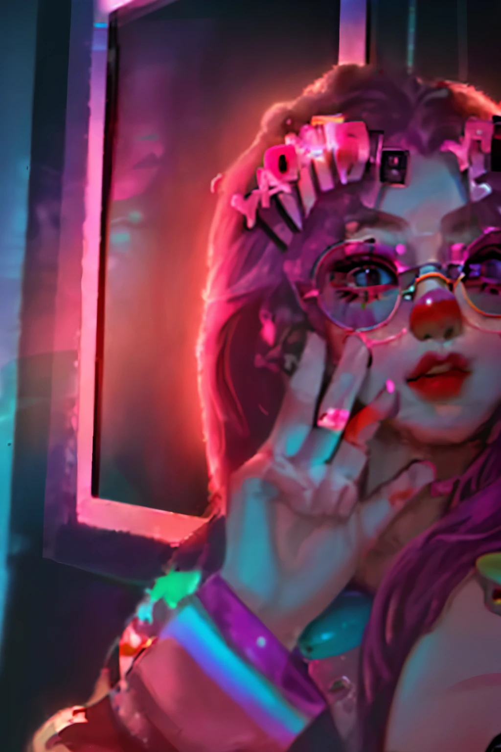 Purple and orange wall behind woman, y 2 k cute core clown core, Belle Defin, pink glasses, Decorating inspiration, E-girls, E-girls, 🔥 😎 🕹️ 👀 :2, funny sunglasses, Kawaii Decoration RainbowCore, orgy, Augmented reality glasses, Jisoo from BlackPink, ulzzangs, cool glasses