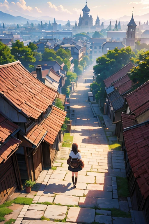 There is a photo of the yard,wooden floor, Anime landscapes概念艺术, beautiful anime scenes, Anime landscapes, Small town background, anime scene, Anime background art, attack on titan scenery, beautiful anime scenery, Today’s recommended anime is still, Anime background main vision, town in background, ancient city streets behind her, Downtown background
