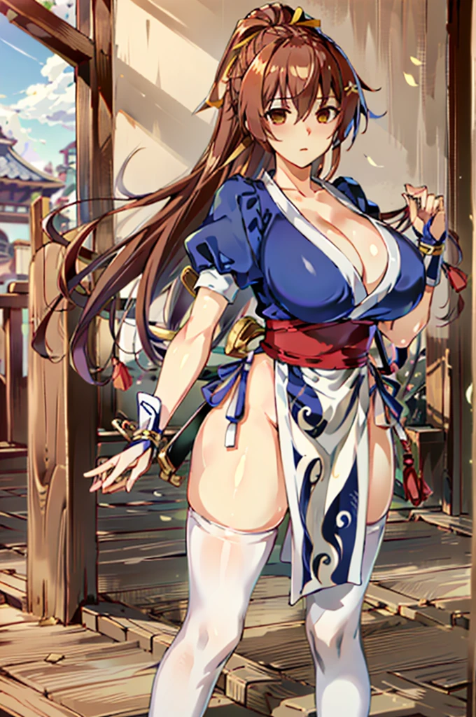 (masutepiece, Best Quality:1.3)
Kasumido, 1girl in, Solo, Long hair, breasts, Looking at Viewer, Bangs, Large breasts, Brown hair, thighs thighs thighs thighs, Dress, bow ribbon, cleavage, Brown eyes, medium breasts, Underwear, Standing, Panties, Hair Ribbon, braid, Short sleeves, Cowboy Shot,  Puffy sleeves, white thighhig, Puffy Short Sleeves, Lips, sash, pelvis curtain, Yellow Ribbon, Realistic, Nose, arm guards, (Detailed inside of the base:1.3),hypnoLora,
empty eyes