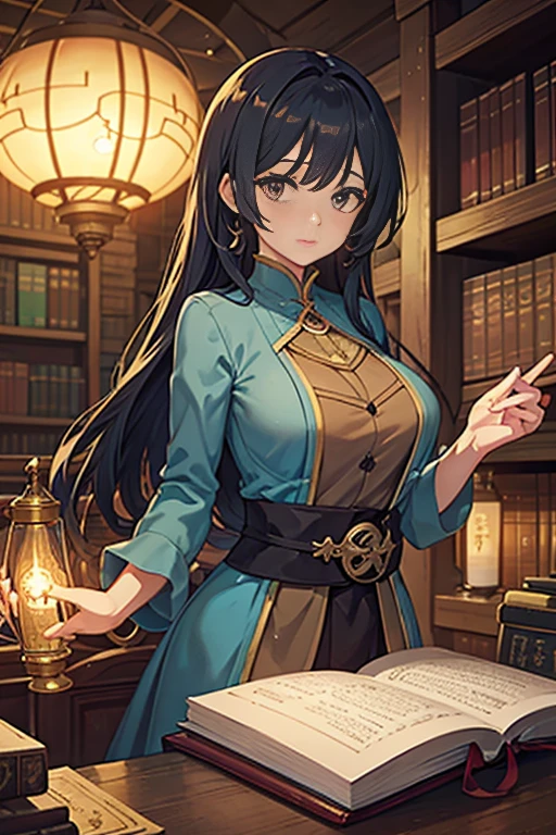 Animation scene of woman holding books and lantern in library, library background, alchemist library background, Background with = couay, dusty library, 站在Magic Library内, gloomy library, library interior background, Magic Library, in a gloomy library, the librarian, dark library, Ancient Library, Anime background art, an eternal library, Castle Library