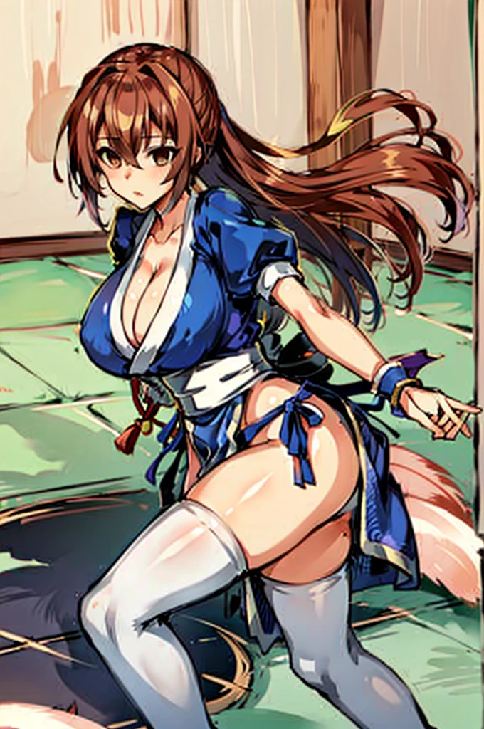 (masutepiece, Best Quality:1.3)
Kasumido, 1girl in, Solo, Long hair, breasts, Looking at Viewer, Bangs, Large breasts, Brown hair, thighs thighs thighs thighs, Dress, bow ribbon, cleavage, Brown eyes, medium breasts, Underwear, Standing, Panties, Hair Ribbon, braid, Short sleeves, Cowboy Shot, Puffy sleeves, white thighhig, Puffy Short Sleeves, Lips, sash, pelvis curtain, Yellow Ribbon, Realistic, Nose, arm guards, (Detailed inside of the base:1.3),hypnoLora,
empty eyes