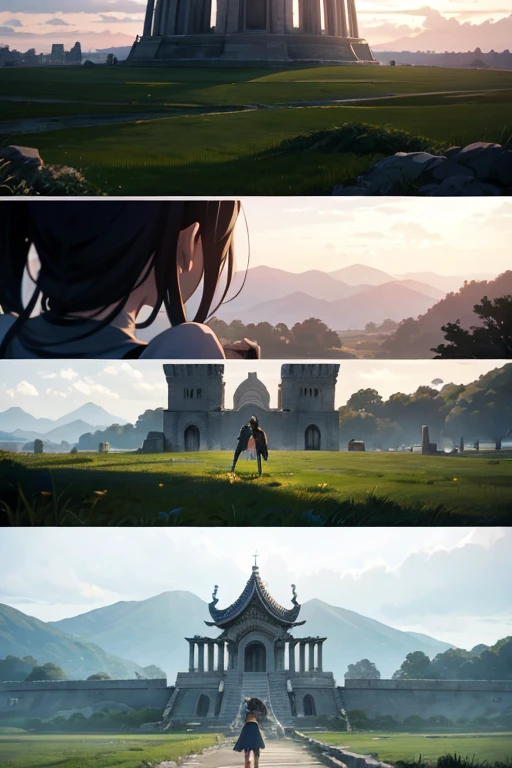 一群人站在石头走道上的anime scene, anime scene, Today’s recommended anime is still, beautiful anime scenes, in the anime film, high quality anime movie still, screenshot from the anime film, Anime beautiful peaceful scene, Official animation stills, TV animation stills, ruins in the background, black clover screenshot, Still from anime, anime movie scene