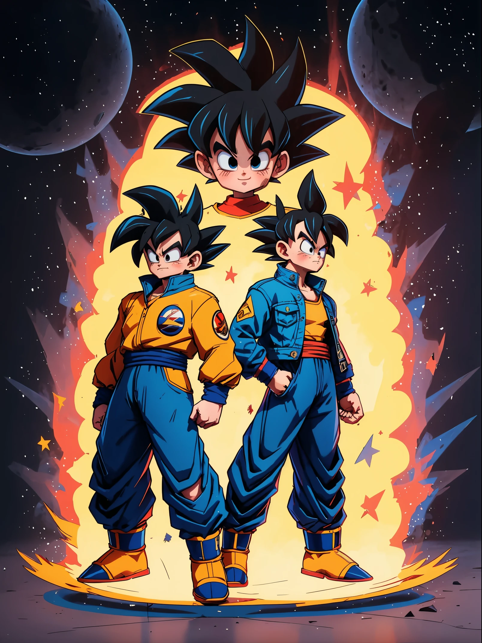 ((1man, solo)) (masterpiece), best quality, ultra-detailed, 1Vegeta from Dragon Ball Z, Retro style, full body. fashion cloth, jean jacket, fancy. one man