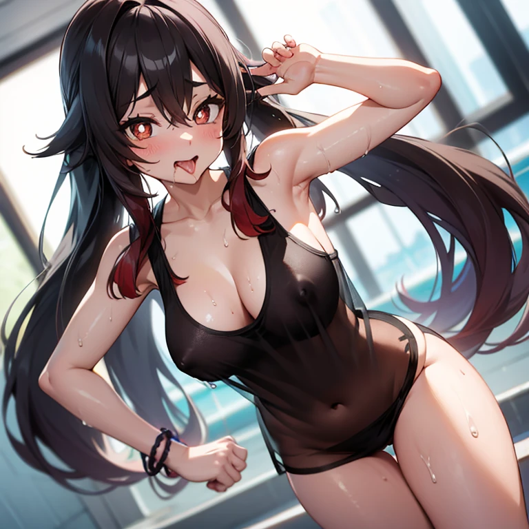 tank top, tongue out, ahegao, cute, wet, big breast, shy, see through, black tank top, long hair, Toddlers