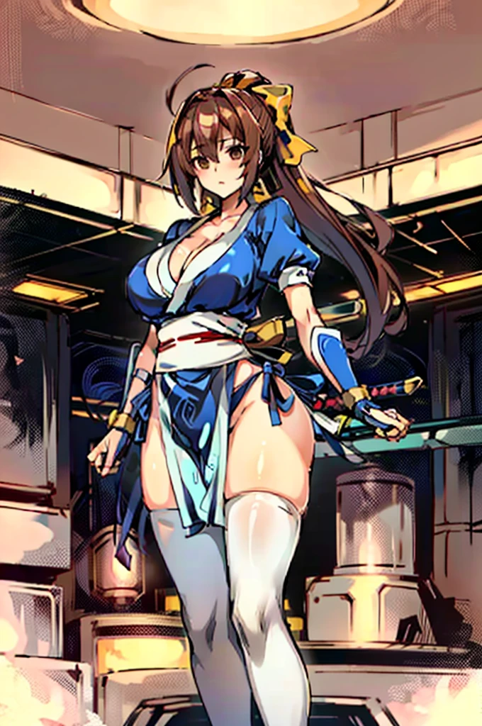 (masutepiece, Best Quality:1.3)
Kashid, 1girl in, Solo, Long hair, breasts, Looking at Viewer, Bangs, Large breasts, Brown hair, thighs thighs thighs thighs, Dress, bow ribbon, cleavage, Brown eyes, medium breasts, Underwear, Standing, Panties, ヘアーbow ribbon, braid, Short sleeves, Cowboy Shot, Puffy sleeves, 白いthighs thighs thighs thighs, Puffy Short Sleeves, Lips, sash, pelvis curtain, イエローbow ribbon, Realistic, Nose, arm guards, (Inside a futuristic base:1.6),hypnoLora,
Empty eyes