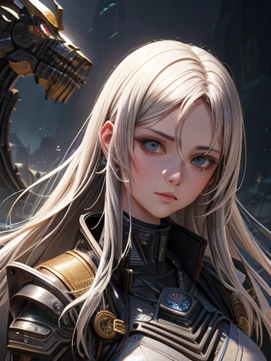 Female face, Female, Rugged young engineer with enhanced cybernetics, Convoluted, Elegant, Highly detailed, Digital Painting, art byステーション, コンセプト art by, Smooth, Sharp Focus, Illustration, art by:H. R. Giger、by Greg Rutkowsky、Alfonse Mucha, Beautiful dramatic lighting