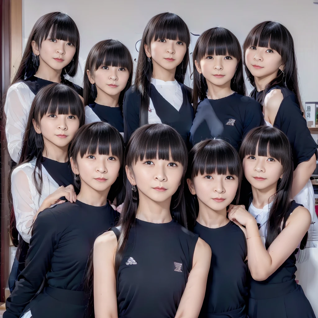 Raw photo、(((multiple girls))),((((6+girls)))),((((100girls)))),(((1000girls)))、((((100 Girls))))、Women only、The same face、matching school uniform、、Long black hair、100 cute girls going to school、a smile、Commuting to school、School route、In the street、selfee、same person、(((Large group)))、a junior high school student