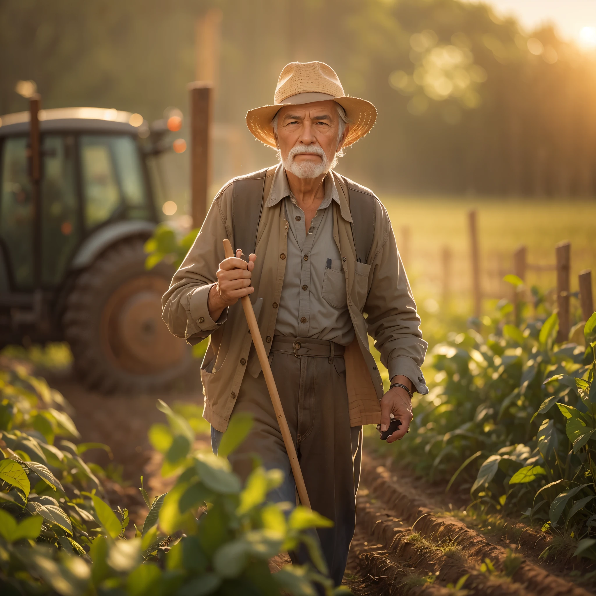 ((best quality)) , ((masterpiece)) , (detailed) ,(((an old farmer))),In farmland,hard work, (wiping sweat), Wide view, Lens Flare, F/2.8, charming