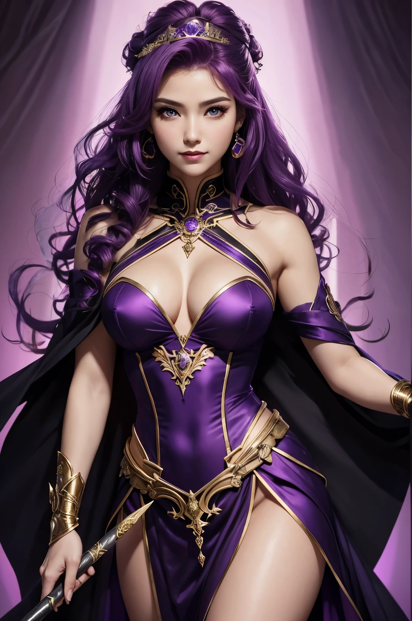 8K,bright purple curly hair,超A high resolution,A hyper-realistic,