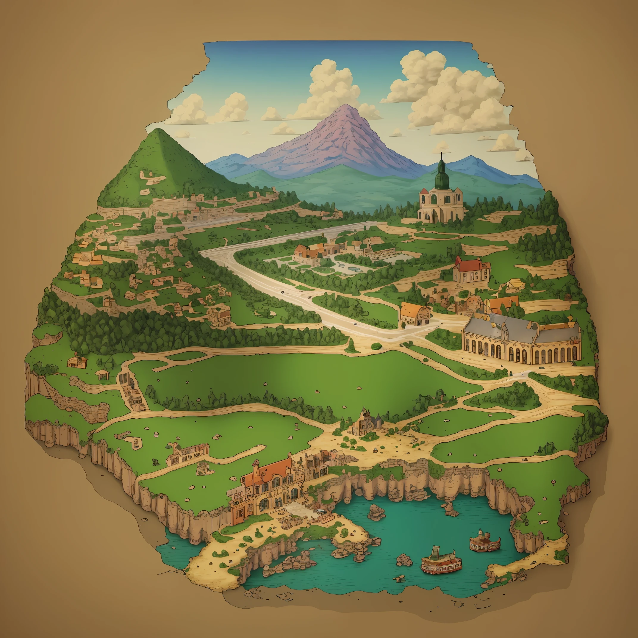 top quality, best quality, highres, unparalleled masterpiece, perfect artwork, paid reward available, mother2 map, town, load, car, pixel art, dots, Quarter View, Isometric View,